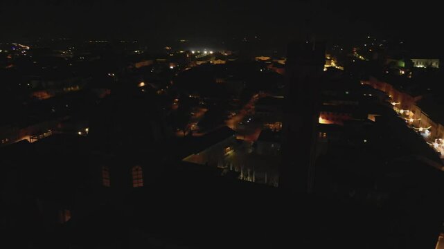 Festive Elegance: Nighttime Aerial of Santa Maria delle Grazie in Este, Padua