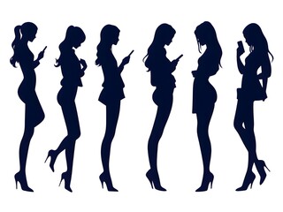 silhouette of a beautiful woman, multiple poses and expressions, isolated and illustration	
