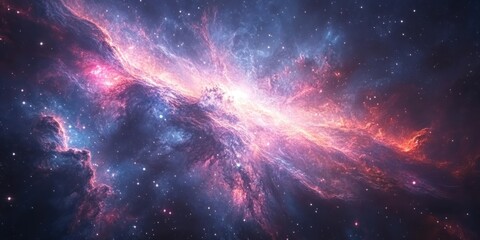 Naklejka premium Cosmic Nebula with Swirling Gaseous Clouds and Stars