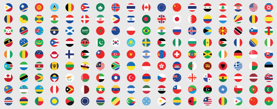 National flags in circle shape. National flags set. World flags. Flags of countries. 