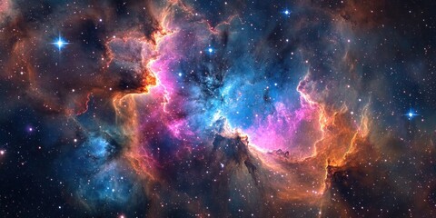 Naklejka premium A vibrant nebula with swirling colors and scattered stars