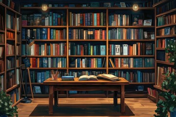 Cozy Vintage Library Interior