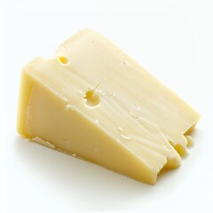 A wedge of swiss cheese with holes isolated on a white background.