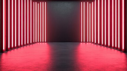 Fototapeta premium Futuristic interior with glowing red neon lights, creating an immersive and vibrant atmosphere in a modern space.