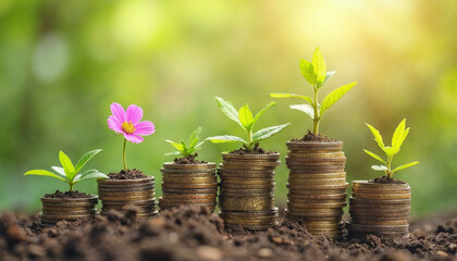 plant growing from a pile of coins