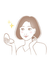 鏡を見て美しさに喜ぶ女性のイラスト