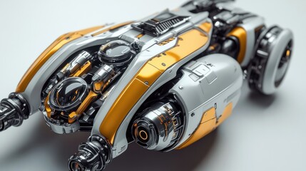 Fototapeta premium Close-up of a Futuristic, Yellow and Silver, Detailed Spaceship Engine