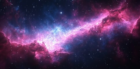 Naklejka premium A Cosmic Nebula with Pink and Blue Hues Against a Dark Night Sky