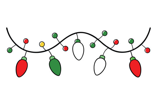 colorful christmas lights on black wire clip art preview