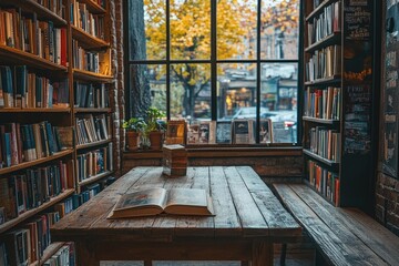 Peaceful Library with Vintage Table