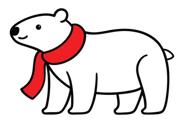 christmas-polar-bear vector line art, clipart illustration with isolated on white background