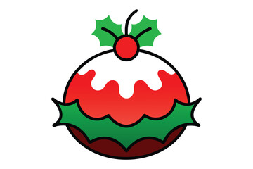 Christmas pudding vector line art, clipart illustration with isolated on white background