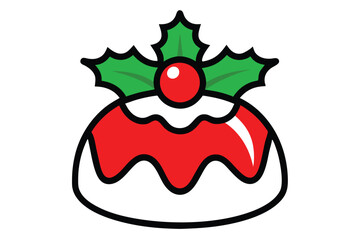 Christmas pudding vector line art, clipart illustration with isolated on white background