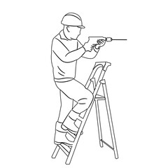 builder with drill sketch, vector on white background
