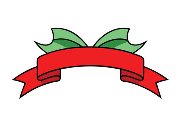 Christmas red ribbon vector line art, clipart illustration with isolated on white background