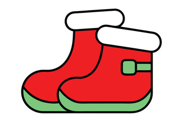 Christmas santa boots vector line art, clipart illustration with isolated on white background