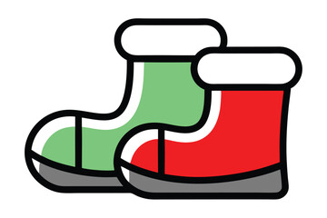 Christmas santa boots vector line art, clipart illustration with isolated on white background