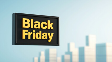 Obraz premium Black Friday sign in futuristic cityscape, symbolizing shopping excitement and deals.