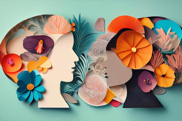 collage cut-out sobre estados de animo, cabeza representa sentimientos de salud mental