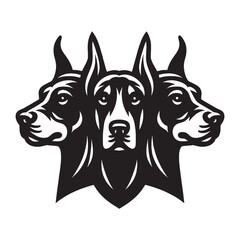 Obraz premium Three headed Doberman. Logo, icon, emblem, print, tattoo. Black vector illustration