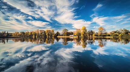 Fototapeta premium Stunning Natural Scenery: High-Definition Posters and Wallpapers Showcasing Beautiful Water Reflections and Charming Landscapes