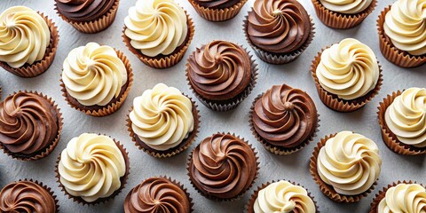 A pattern of alternating chocolate and vanilla cupcakes