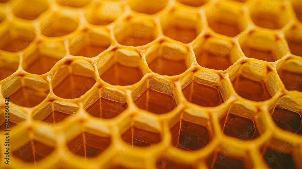 Aufkleber closeup of a honeycomb, showcasing the intricate hexagonal structure of the wax cells.