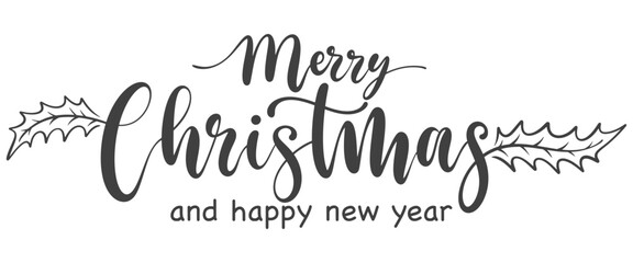 Merry christmas hand lettering calligraphy isolated on white background. Vector holiday illustration element. Merry Christmas script calligraphy