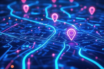 Neon Map with Pinpoint Locations.