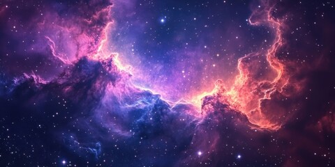 Fototapeta premium Cosmic Nebula with Pink and Blue Gas Clouds and Scattered Stars