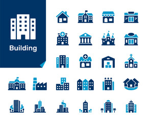 Building flat icon collection for architecture, city, real estate and infrastructure concept