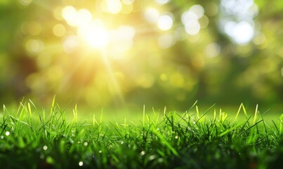 Obraz premium Green grass and sunlight banner background