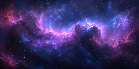 Naklejka premium Cosmic Nebula with Swirling Gaseous Clouds and Scattered Stars