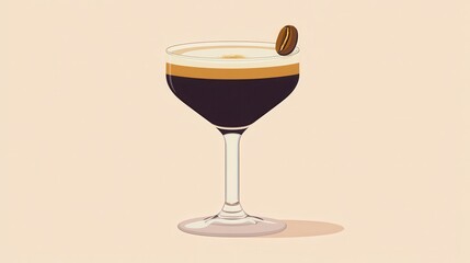 A glass of espresso martini with a coffee bean garnish.
