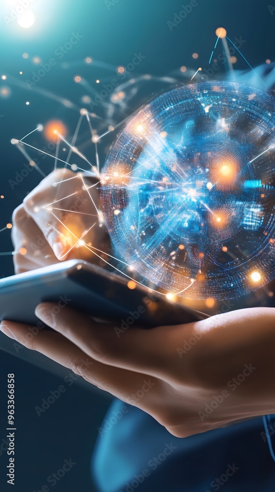 Aufkleber global network connection with digital tablet.