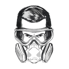 illustration of a man wearing a gas mask without a background