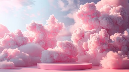 Fototapeta premium A dreamy scene featuring fluffy pink clouds under soft lighting, creating a whimsical and serene atmosphere.