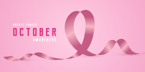 Soft Pink color of Heart ribbon with text stand for Breast cancer awareness concepts. and a Breast Cancer Awareness banner vector, illustration design