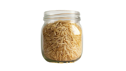 A jar of rice is sitting on a white background