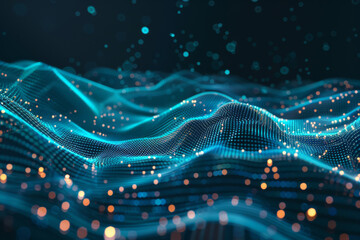 Abstract blue particles flowing forming cybernetic landscape