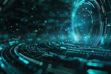 Futuristic technological interface displaying complex data analysis