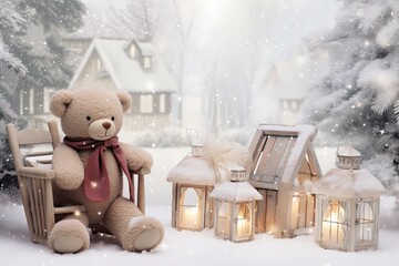Cozy Christmas Scene. A Teddy Bear's Winter Wonderland 