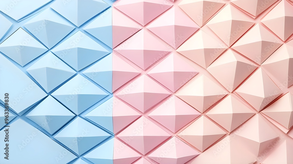 Poster a captivating geometric pattern featuring blue and pink triangular shapes, perfect for modern design