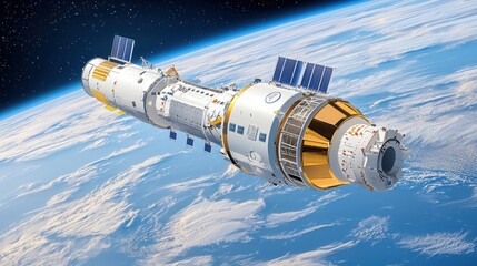Fototapeta premium Futuristic Massive Orbital Solar Power Satellite Assembly Facility in Deep Space
