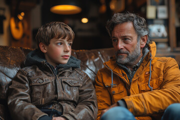 father-son coaching session and mentoring front view background wallpaper design, modern creative and colorful png file