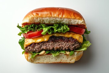 Closeup of a Delicious Cheeseburger with Lettuce, Tomato and Cheese.