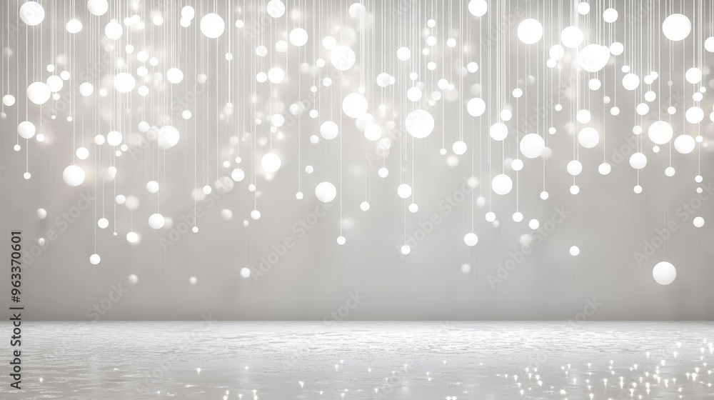 Aufkleber abstract white background, white circles and dots flow down like a waterfall, creating a sparkling e