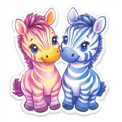 Obraz premium zebra animal colorful art sticker illustration wildlife design portrait cute two zebras vibrant colors animal lovers creative art hand-drawn