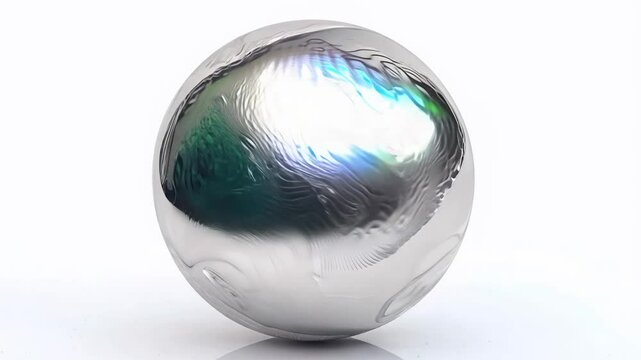 Realistic 3D animation of the abstract morphing liquid iridescent chrome reflective sphere rendered in UHD, white background