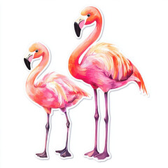 Obraz premium flamingo bird pink animal nature tropical wildlife illustration art decoration exotic beautiful standing feathers bright colors two birds 